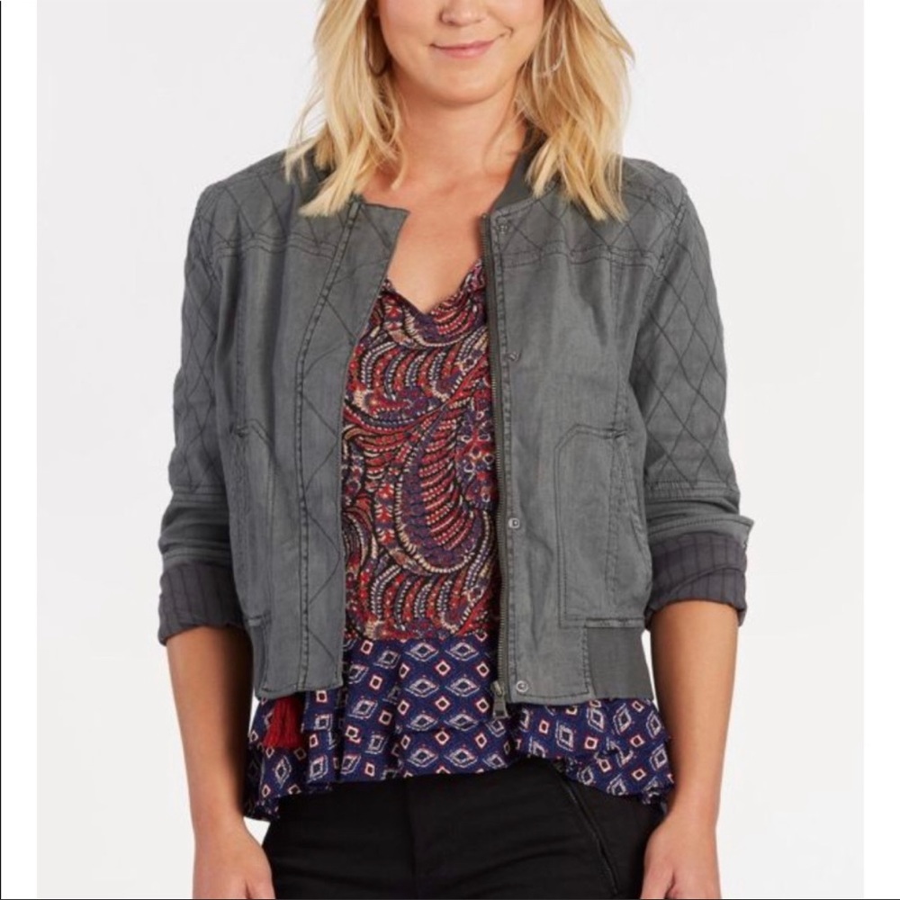 Peyton Jensen grey moto quilted jacket